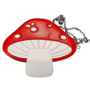 Kawaii Cute Mushroom PU Leather Shoulder Crossbody Purse Red White Chain Strap